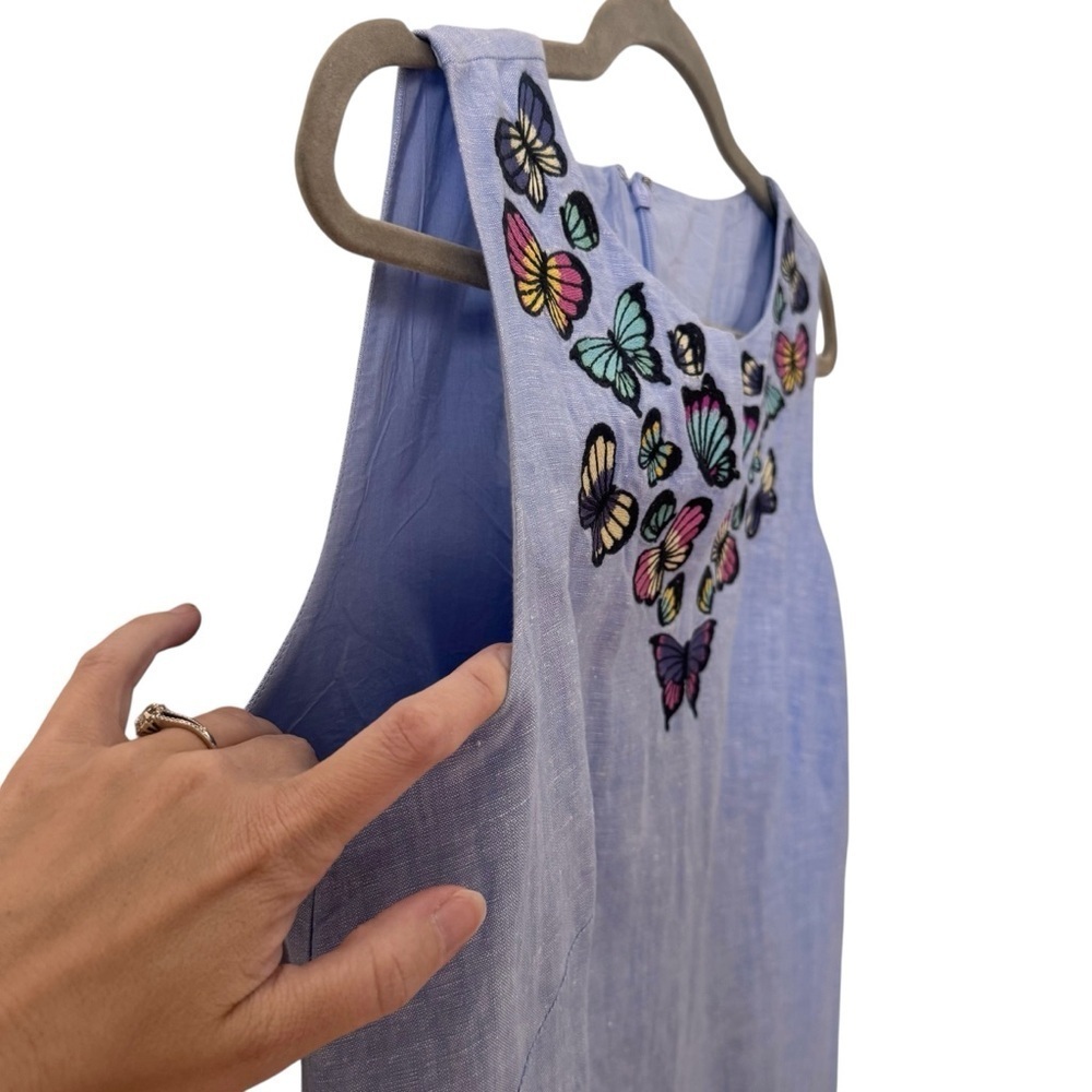 Talbots Embroidered Butterfly Linen Cotton Blend Shift Dress Blue Size 8 - Picture 6 of 9